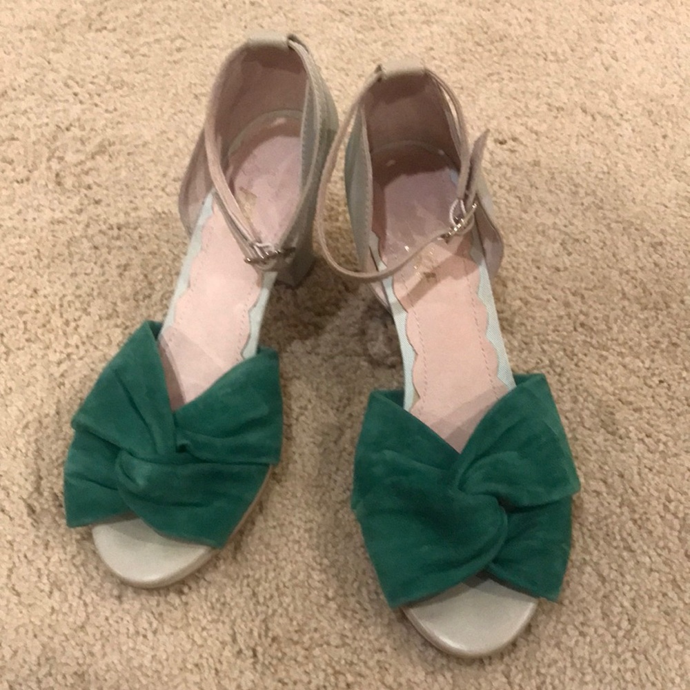 Miss L Fire Ankle strap heels green suede size 37 size 6.5